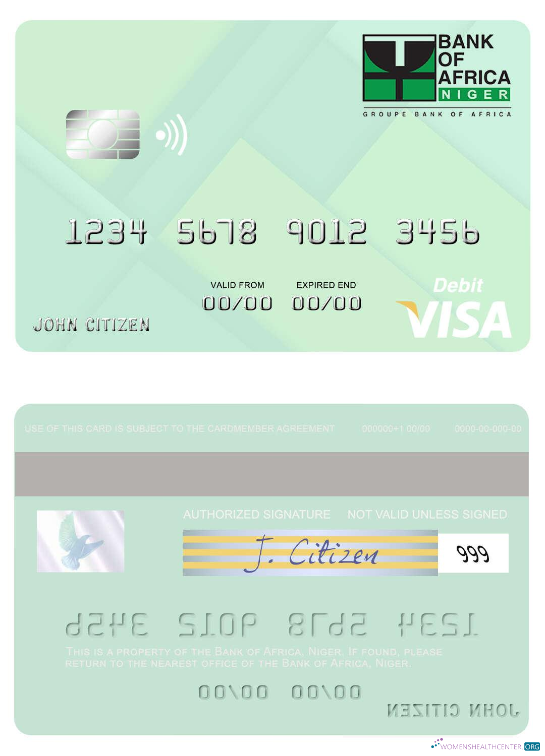 Download Niger Bank of Africa visa debit card Photoshop template